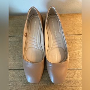 Adrienne Vittadini Square Toe Nude Wedges